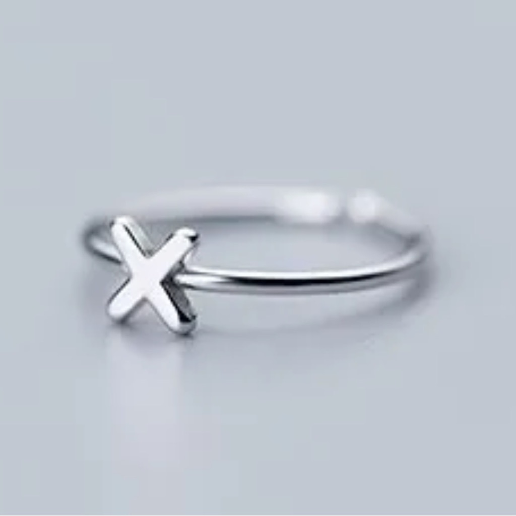 925 Sterling Silver Adjustable Stackable Initial Ring, Os - X